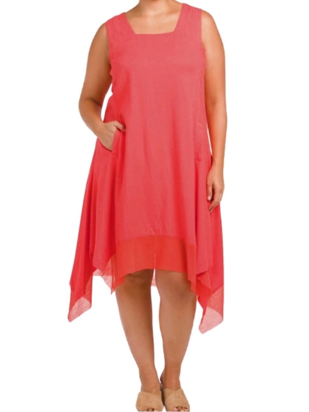 Cynthia Rowley Coral Asymmetrical Handkerchief-Hem Dress